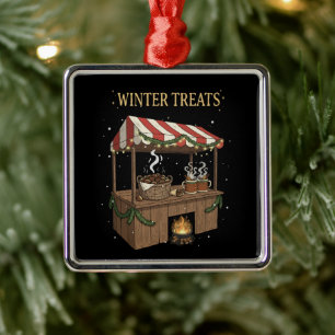 Gezellige Wintertraktaties Kerstmarkt Kraam Metalen Ornament