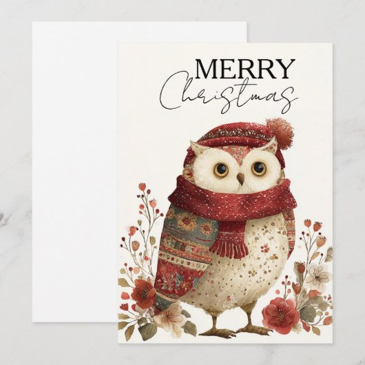 Gezellige Winteruil in Rode Sjaal Feestdagenkaart (Voorkant / Achterkant)