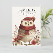 Gezellige Winteruil in Rode Sjaal Feestdagenkaart (Staand voorkant)