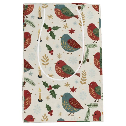 Gezellige wintervakantie Robin Bird en bessen patr Medium Cadeauzakje (Voorkant)