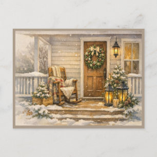 Gezellige winterveranda aquarel kunst briefkaart
