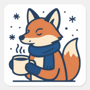 Gezellige Wintervos met Warme Chocolade Vierkante Sticker