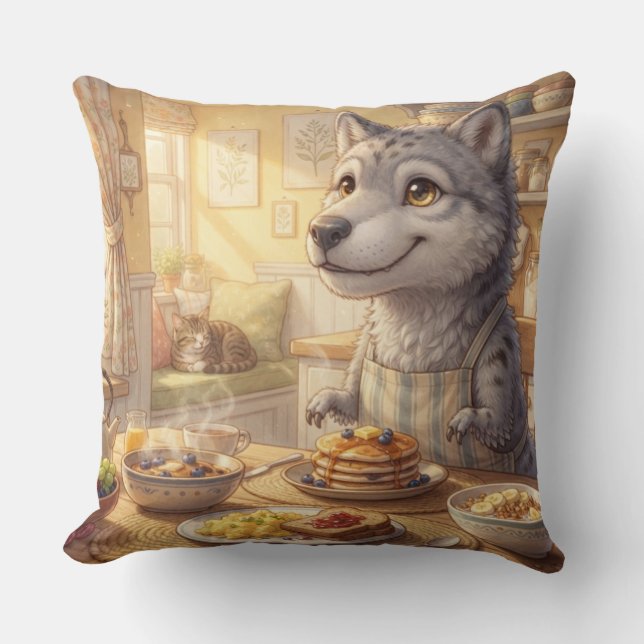 Gezellige Wolf Ontbijtkussen Kussen (Voorkant)