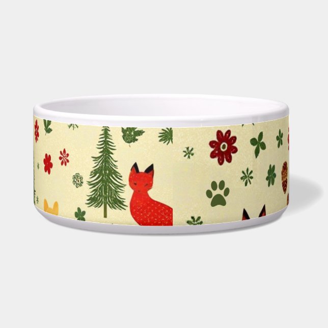 Gezellige Woodland Christmas Cat Bowl - Rustieke d Voerbakje (Rechts)