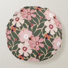 Gezellige Woodland lieveheersbeestjes & Wildflower Rond Kussen