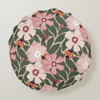 Gezellige Woodland lieveheersbeestjes & Wildflower Rond Kussen