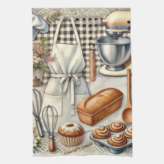 Gezellige zelfgemaakte bakscène met Schort Theedoek (Verticaal)