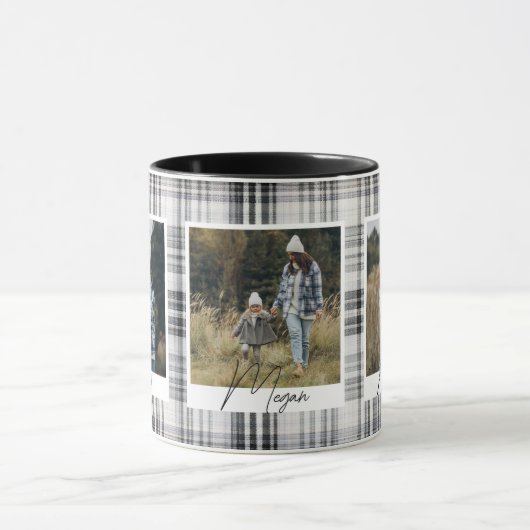 Gezellige zwart-wit geruite stof Family Foto's Mok (Midden)