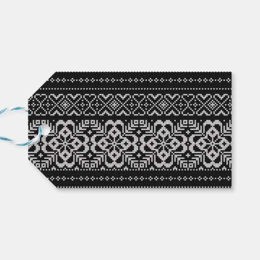 Gezellige Zwart & Wit Scandinavische Trui Kerstmis Cadeaulabel (Achterkant Horizontaal)