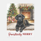 Gezellige zwarte labrador hond vakantie puppy kers fleece deken (Voorkant)