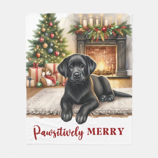 Gezellige zwarte labrador hond vakantie puppy kers fleece deken (Voorkant)