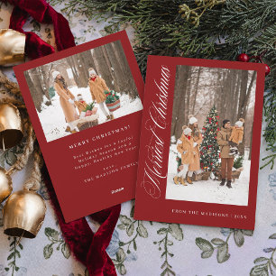 Gezelligste kerst familie 2 foto rood feestdagenkaart