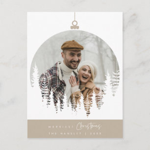 Gezelligste kerstfamiliefoto, dennenboomoverlay briefkaart