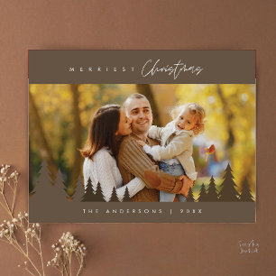 Gezelligste Kerstmis Familie Foto Buiten Pijnbomen Briefkaart