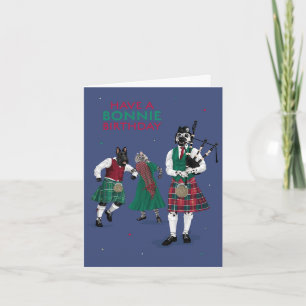 Gezelschapsdieren in Kilts Play Bagpipes Bonnie Bi Kaart
