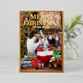  gezelschapsdieren kerstavond, ruw collie familie  folie feestdagenkaart (Staand Voorkant)