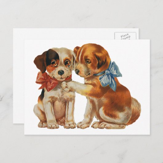 gezelschapsdieren, papaverliefdesPuppies met boge Briefkaart (Voorkant / Achterkant)