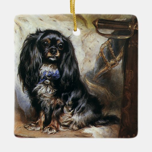  gezelschapsdieren, zwarte Speelgoed spaniel Puppy Keramisch Ornament (Voorkant)