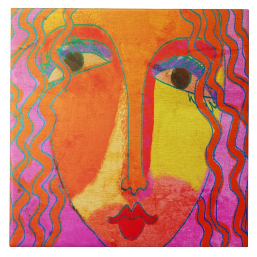 Gezicht Abstract Digitaal Schilderen Tegeltje (Voorkant)