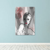 Gezicht Abstracte Kunst Mode Illustratie Canvas Afdruk (Insitu (Houten vloer))