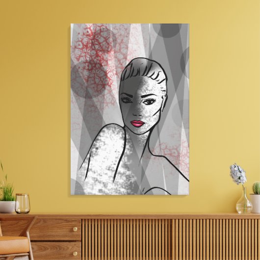 Gezicht Abstracte Kunst Mode Illustratie Canvas Afdruk (Insitu (Woonkamer))