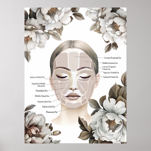 Gezicht Anatomie Facial Fat Pad met Pioen Bloemen Poster (Voorkant)