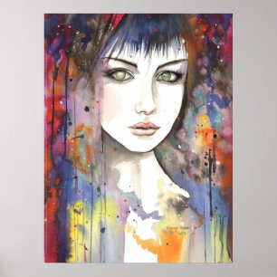 Gezicht binnen verf modern portret van een vrouw k poster
