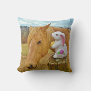 Gezicht Blond paard & Paas Lente bloem Konijn Kussen