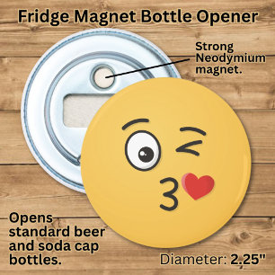 Gezicht dat een kus werpt button flesopener