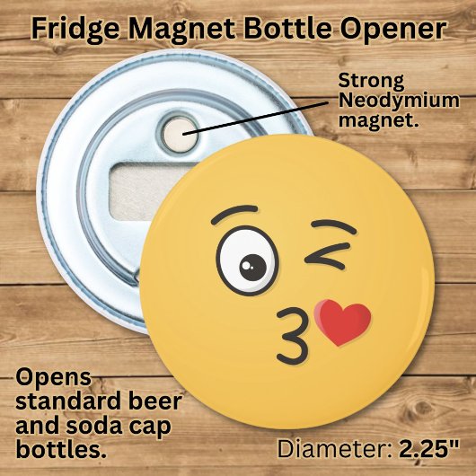 Gezicht dat een kus werpt button flesopener