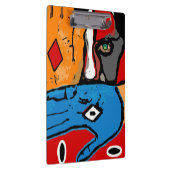 gezicht en handen in blauw en oranje klembord (Rechts)