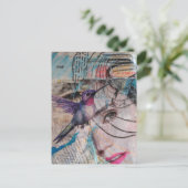 Gezicht en kolibrie Abstracte Mixed Media Collage Briefkaart (Staand voorkant)
