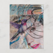 Gezicht en kolibrie Abstracte Mixed Media Collage Briefkaart (Voorkant)