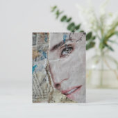 Gezicht en woorden abstracte mixed media collage briefkaart (Staand voorkant)
