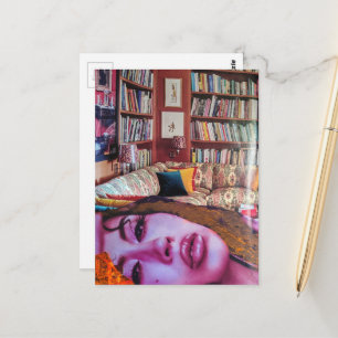 Gezicht in de bibliotheek kamer collage briefkaart