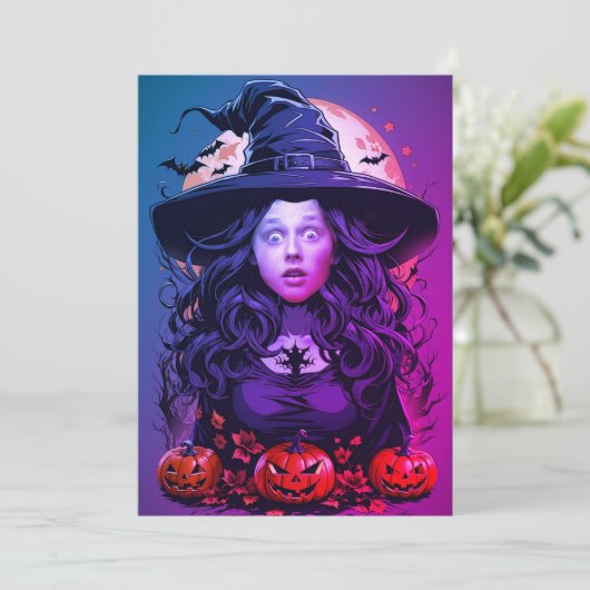 Gezicht in de Hole Halloween Witch Kaart (Staand voorkant)