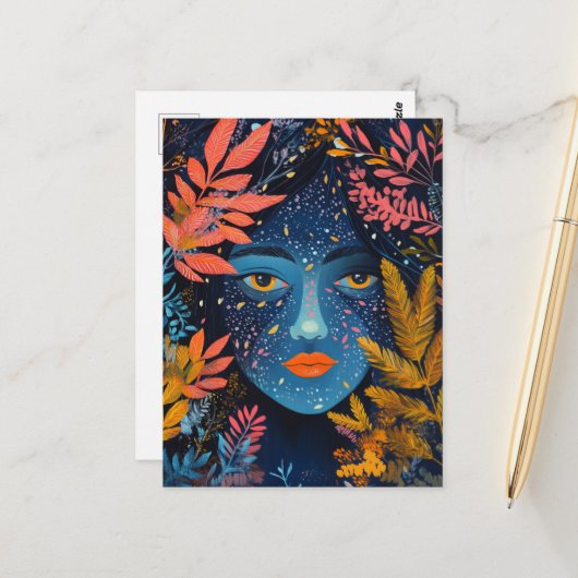 Gezicht in de planten briefkaart (Voorkant / Achterkant in situ)