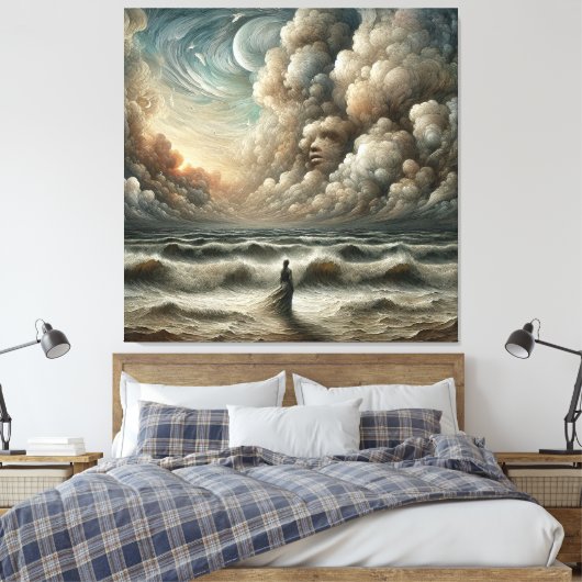 Gezicht in de wolken - Surrealistisch oceaanlandsc Canvas Afdruk (Insitu (Slaapkamer))