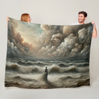 Gezicht in de wolken - Surrealistisch oceaanlandsc Fleece Deken
