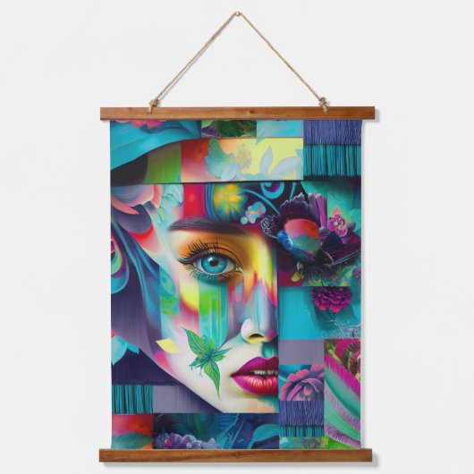 Gezicht in een puzzel hangend wandkleed (Voorkant)