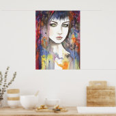 Gezicht in het moderne schilderij van een vrouweli poster (Keuken)