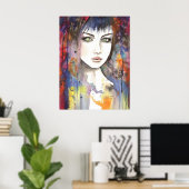 Gezicht in het moderne schilderij van een vrouweli poster (Thuiskantoor)