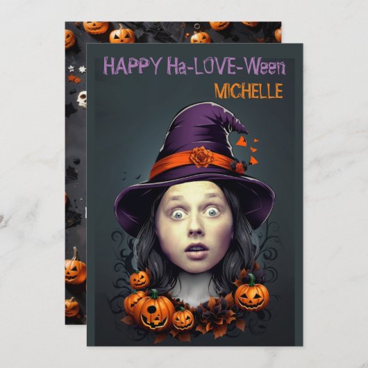 Gezicht in Hole Halloween Heks groeten uitnodiging (Voorkant / Achterkant)