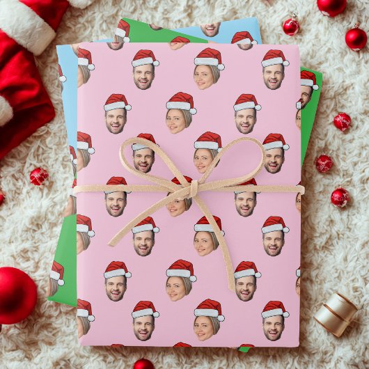 Gezicht Kerstman Hoed Gift Wrap, aangepaste Kerstm Inpakpapier Vel