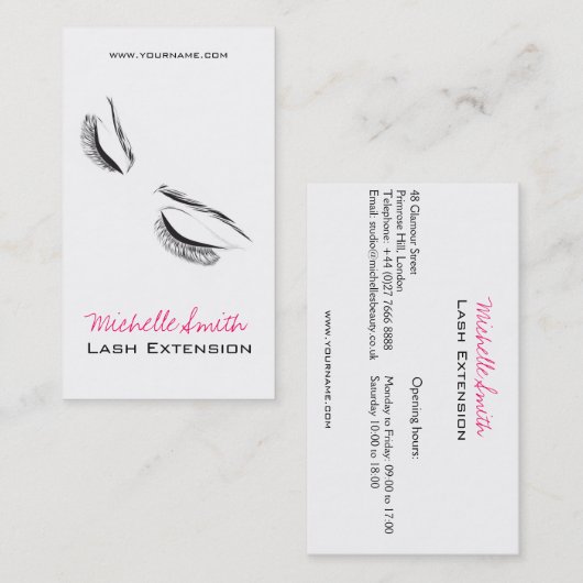 Gezicht lange wimpers Lash Extension visitekaartje (Voorkant / Achterkant)