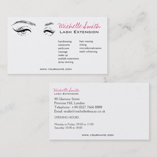 Gezicht lange wimpers Lash Extension visitekaartje (Voorkant / Achterkant)