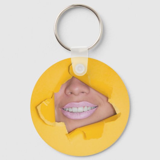 Gezicht Lippen Glimlach Geel Sleutelhanger (Voorkant)