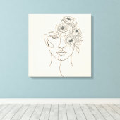 Gezicht met bloeiende bloemen canvas afdruk (Insitu (Houten vloer))