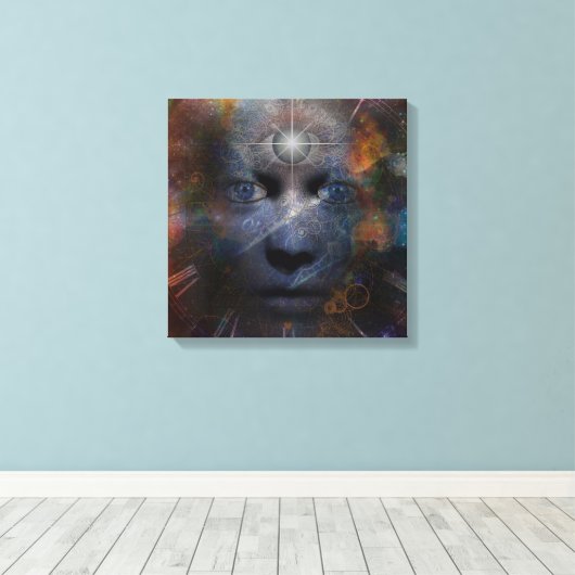 Gezicht met derde oog canvas afdruk (Insitu (Houten vloer))
