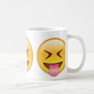 Gezicht met eend tong en netjes gesloten ogen koffiemok
